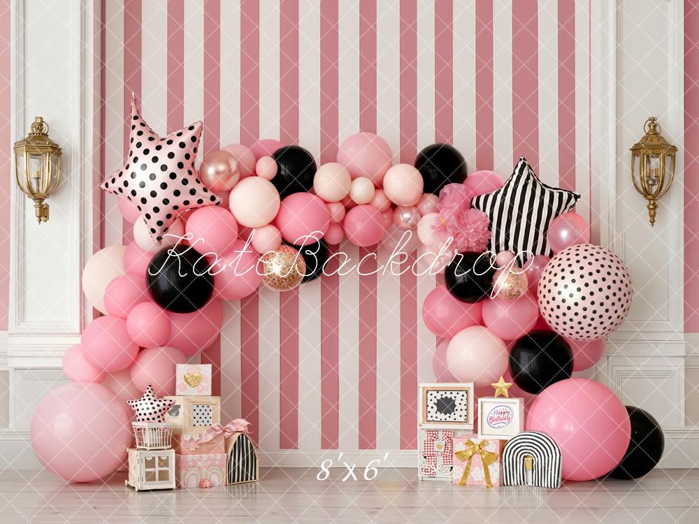Kate Pink Striped Wall Balloons Stars Backdrop Designed by Emstselch - Image 3