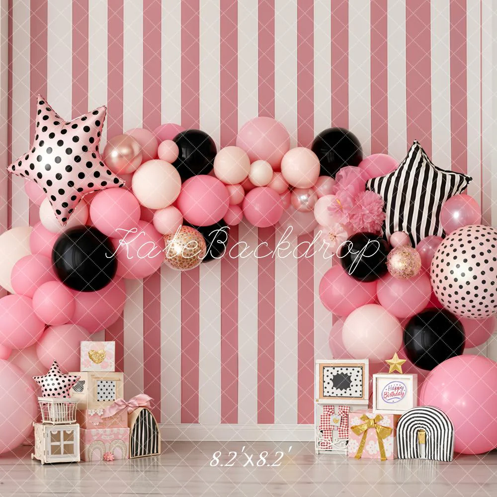 Kate Pink Striped Wall Balloons Stars Backdrop Designed by Emstselch - Image 5