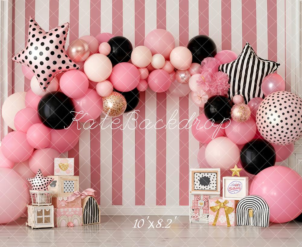 Kate Pink Striped Wall Balloons Stars Backdrop Designed by Emstselch - Image 6