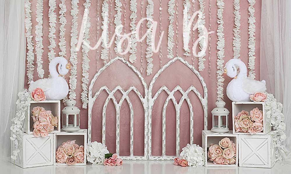 Kate Pink Swan Cake Smash Girly Backdrop for Photography Designed by Lisa B - Image 2
