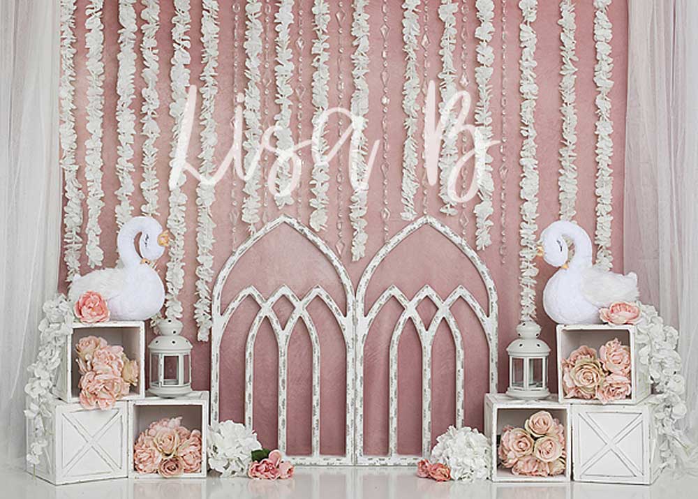 Kate Pink Swan Cake Smash Girly Backdrop for Photography Designed by Lisa B - Image 3