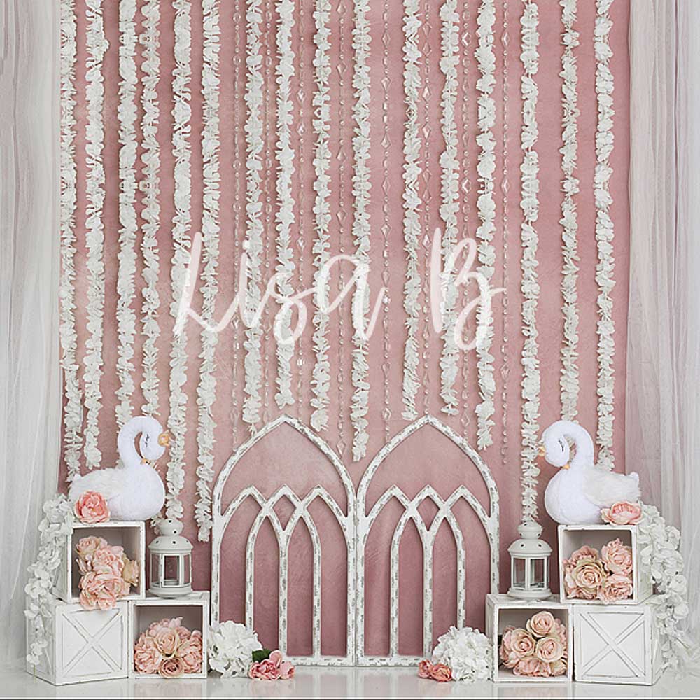 Kate Pink Swan Cake Smash Girly Backdrop for Photography Designed by Lisa B - Image 5