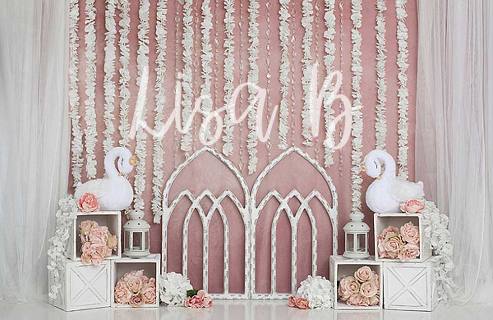 Kate Pink Swan Cake Smash Girly Backdrop for Photography Designed by Lisa B - Image 6