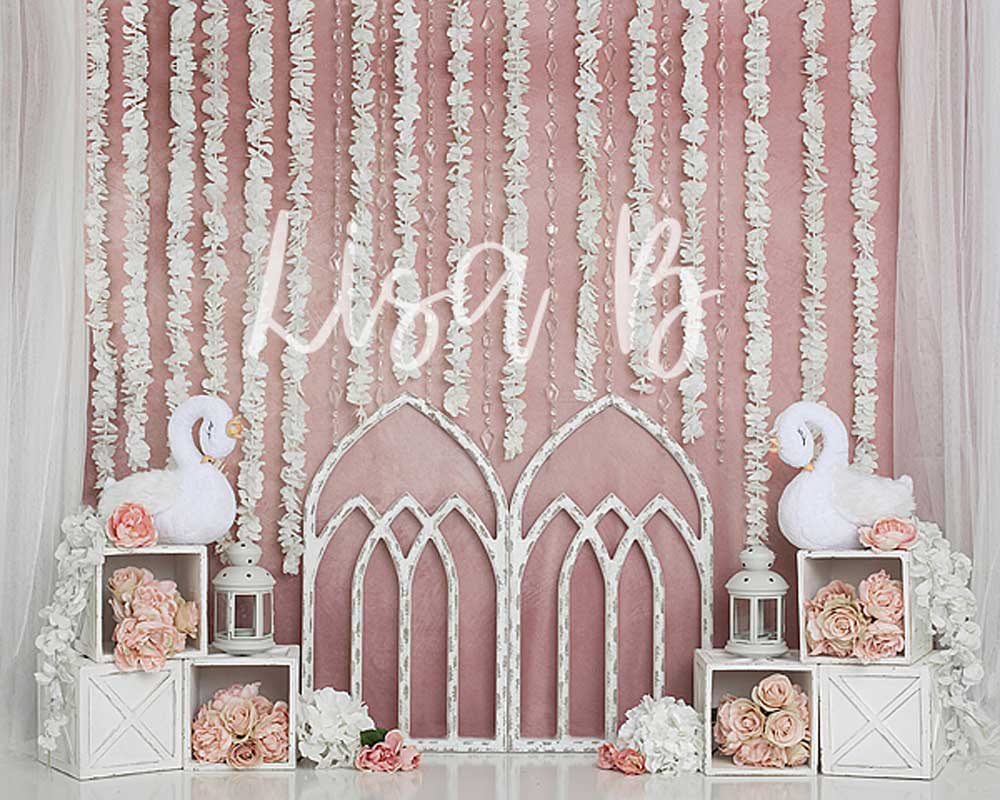 Kate Pink Swan Cake Smash Girly Backdrop for Photography Designed by Lisa B - Image 7