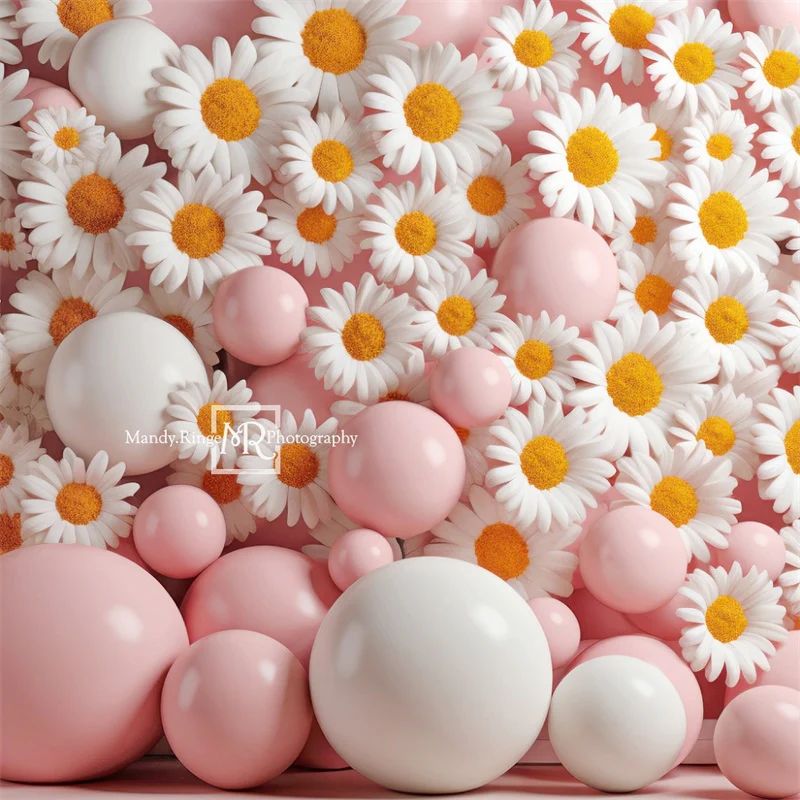 Kate Pink White Balloon Daisies Wall Backdrop Designed by Mandy Ringe Photography - Image 2