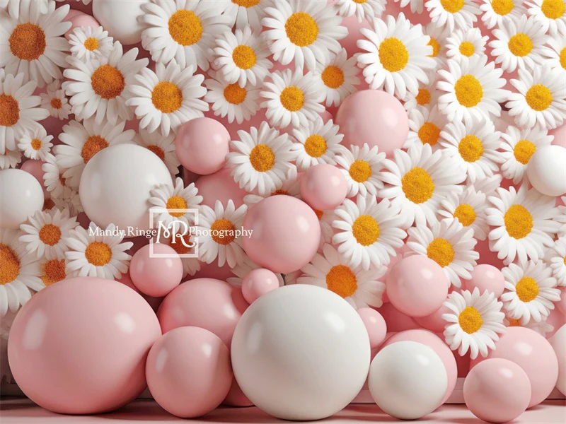 Kate Pink White Balloon Daisies Wall Backdrop Designed by Mandy Ringe Photography - Image 3