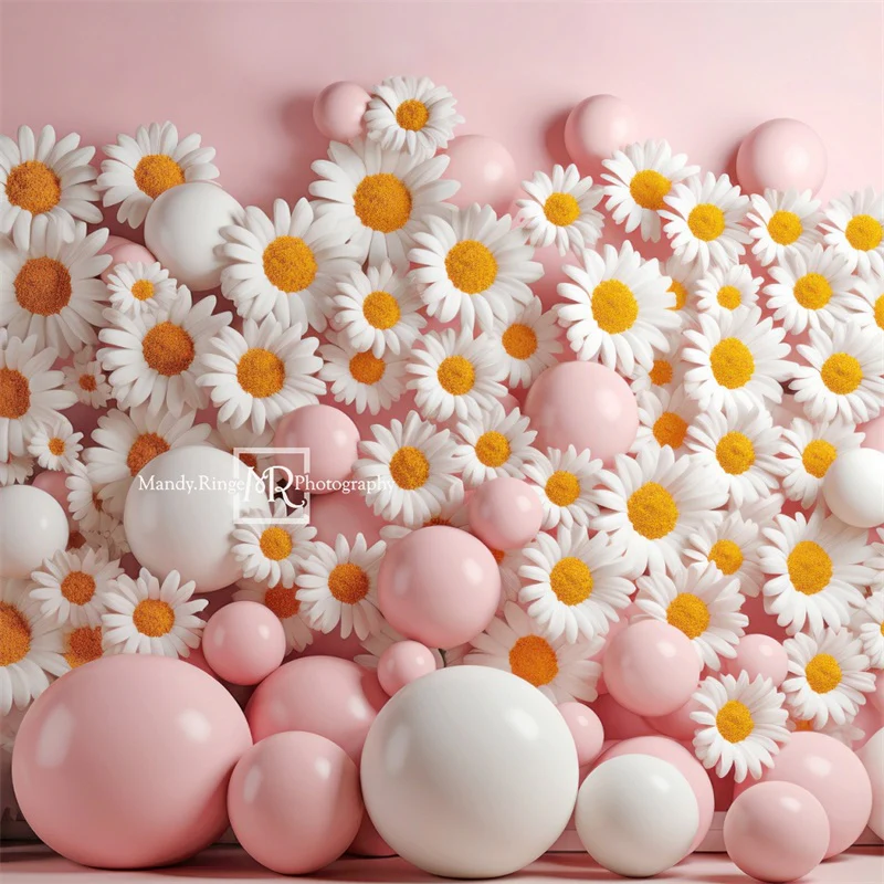Kate Pink White Balloon Daisies Wall Backdrop Designed by Mandy Ringe Photography - Image 4