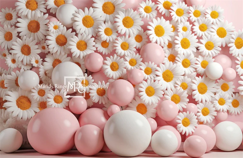 Kate Pink White Balloon Daisies Wall Backdrop Designed by Mandy Ringe Photography - Image 5