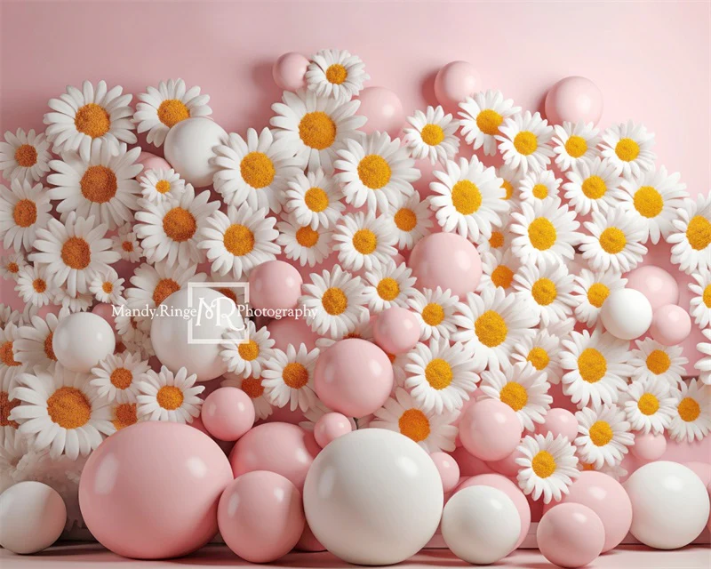 Kate Pink White Balloon Daisies Wall Backdrop Designed by Mandy Ringe Photography - Image 6