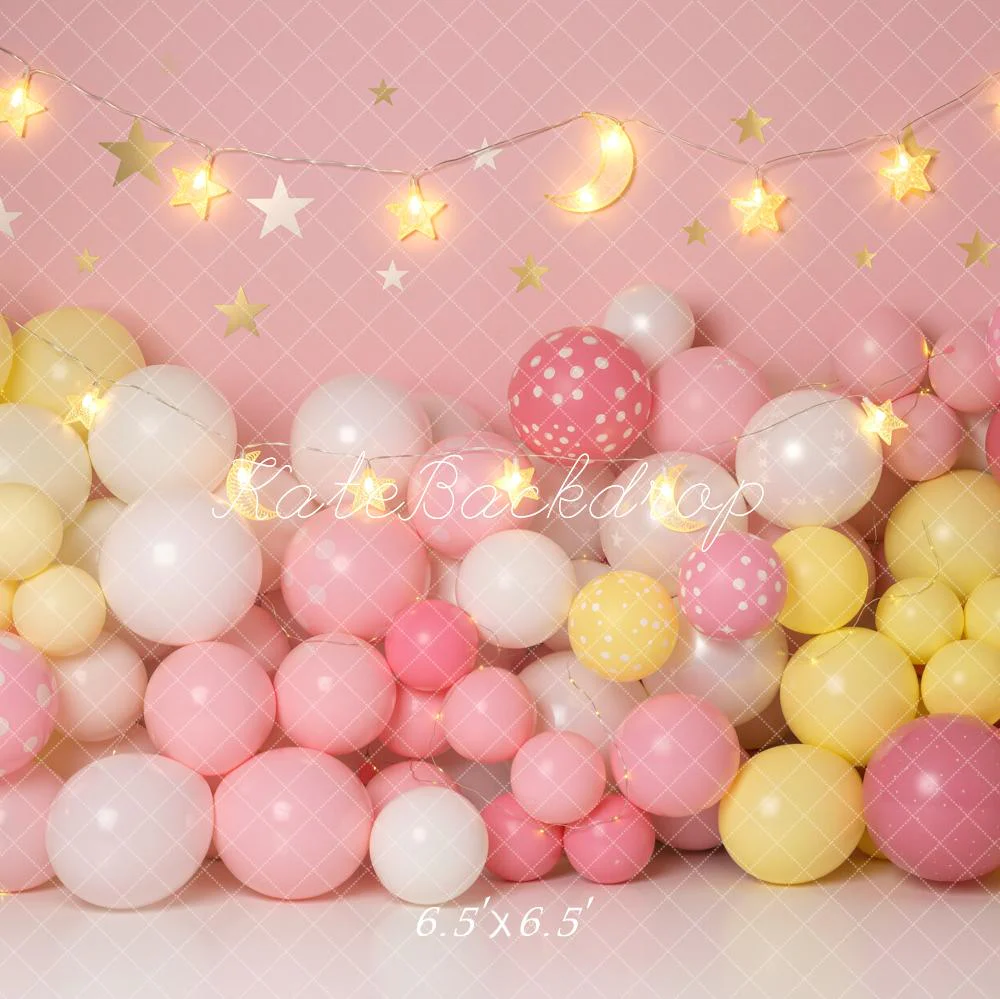 Kate Pink Yellow Balloons Star Garland Backdrop Designed by Emetselch - Image 2