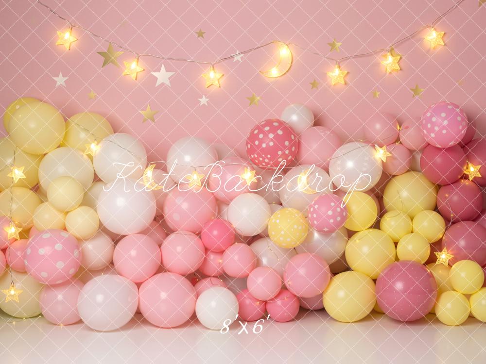 Kate Pink Yellow Balloons Star Garland Backdrop Designed by Emetselch - Image 3