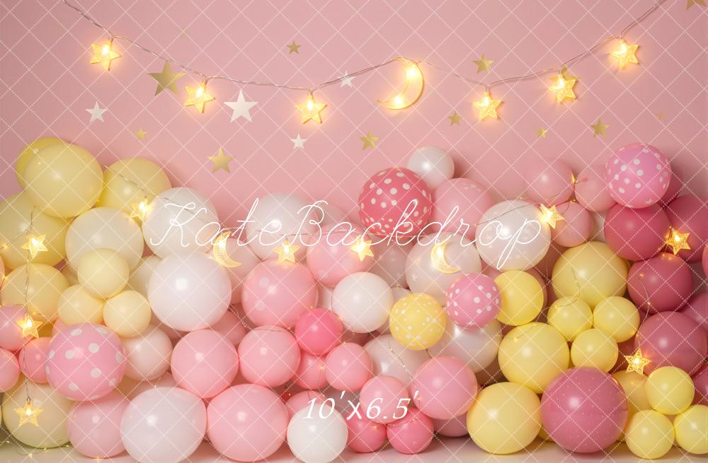 Kate Pink Yellow Balloons Star Garland Backdrop Designed by Emetselch - Image 4