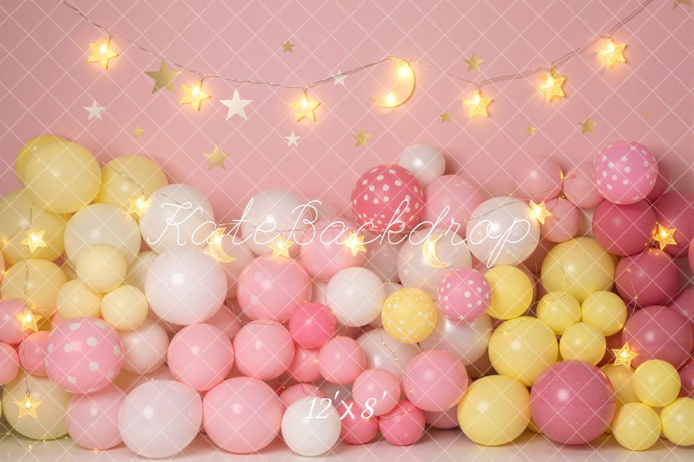 Kate Pink Yellow Balloons Star Garland Backdrop Designed by Emetselch - Image 8
