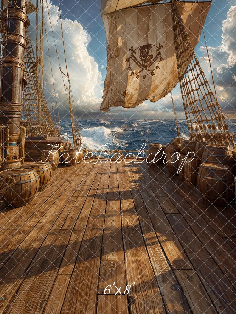 Kate Pirate Ship Deck Wooden Barrels Backdrop Designed by Chain Photography - Image 3
