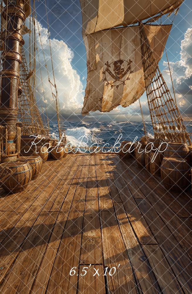 Kate Pirate Ship Deck Wooden Barrels Backdrop Designed by Chain Photography - Image 4