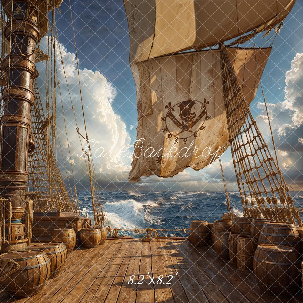 Kate Pirate Ship Deck Wooden Barrels Backdrop Designed by Chain Photography - Image 5