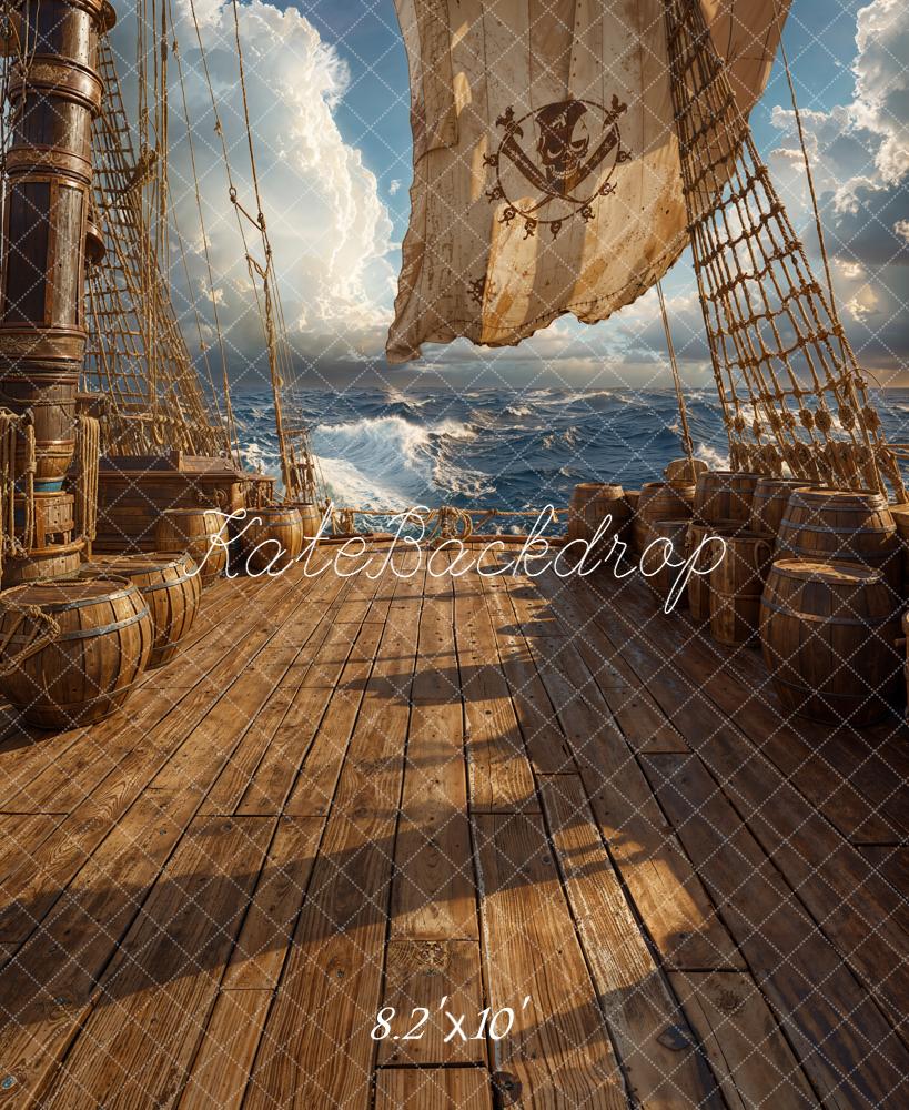 Kate Pirate Ship Deck Wooden Barrels Backdrop Designed by Chain Photography - Image 6