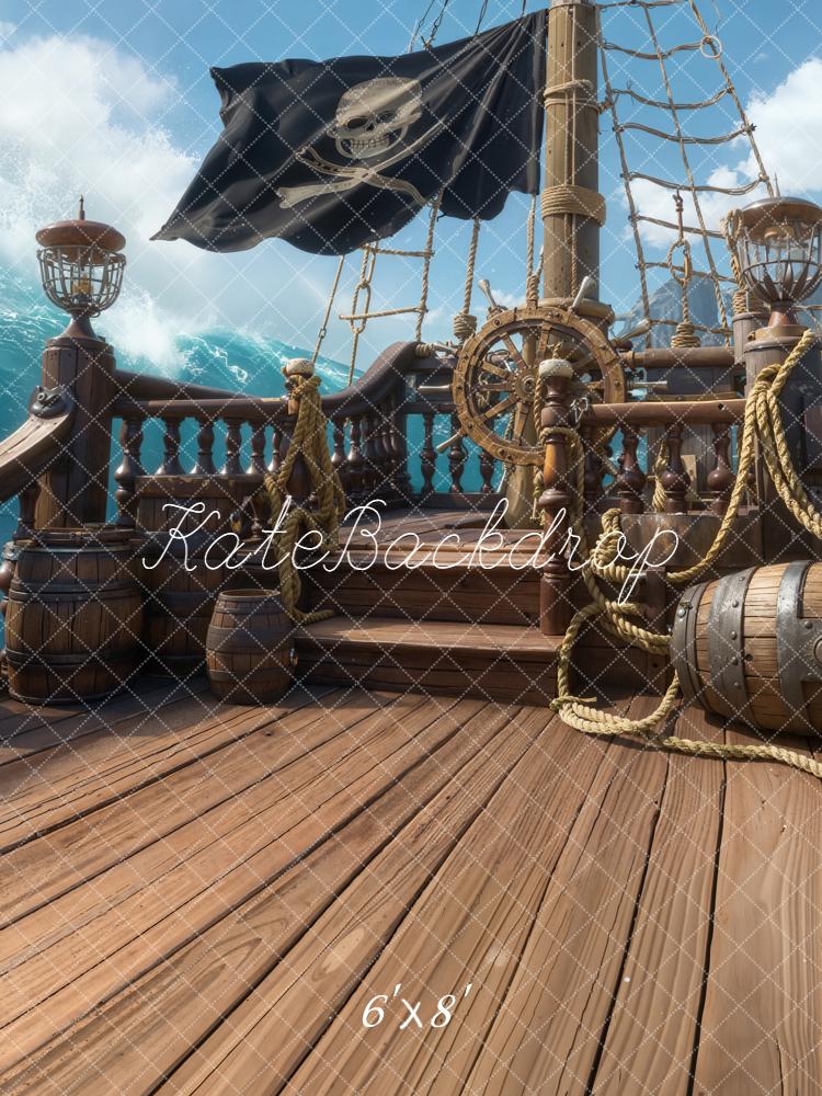 Kate Pirate Ship Deck Wooden Barrels Backdrop Designed by Chain Photography - Image 3