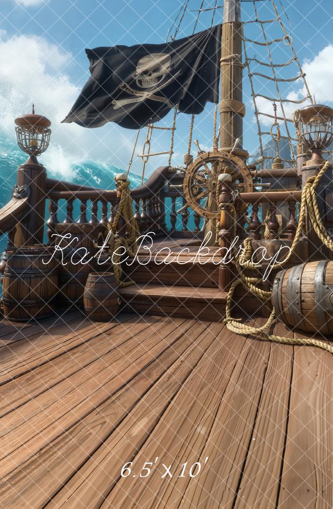 Kate Pirate Ship Deck Wooden Barrels Backdrop Designed by Chain Photography - Image 4