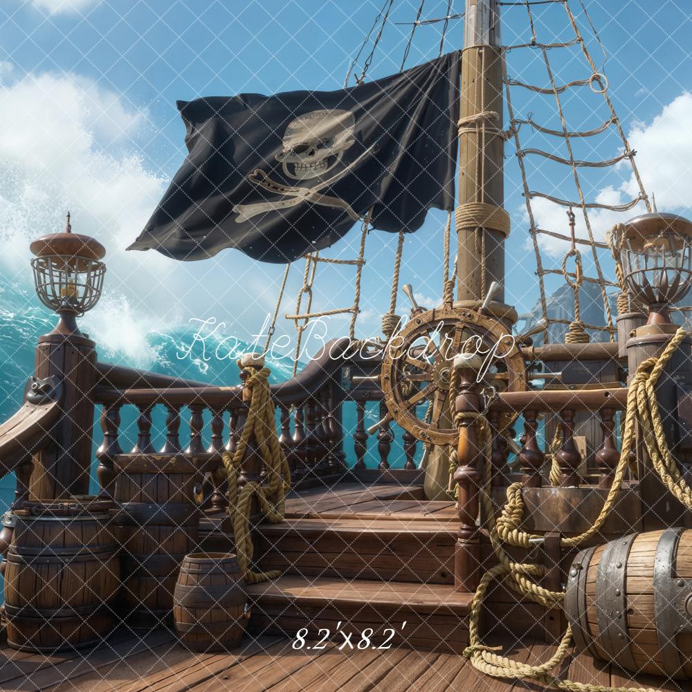 Kate Pirate Ship Deck Wooden Barrels Backdrop Designed by Chain Photography - Image 5