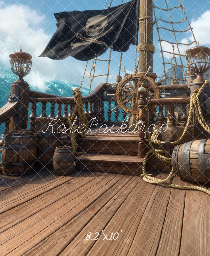 Kate Pirate Ship Deck Wooden Barrels Backdrop Designed by Chain Photography - Image 6