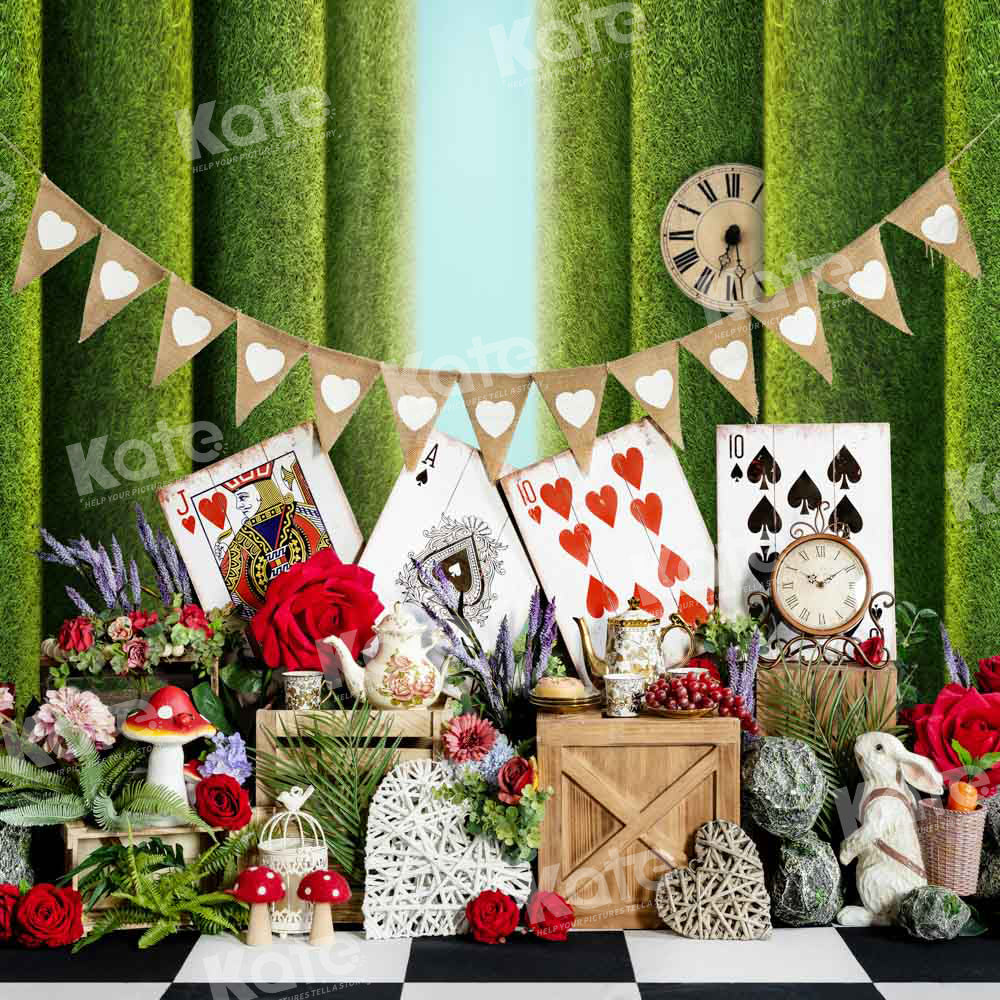 Kate Playing Cards Roses Rabbits Backdrop Designed by Chain Photography - Image 2