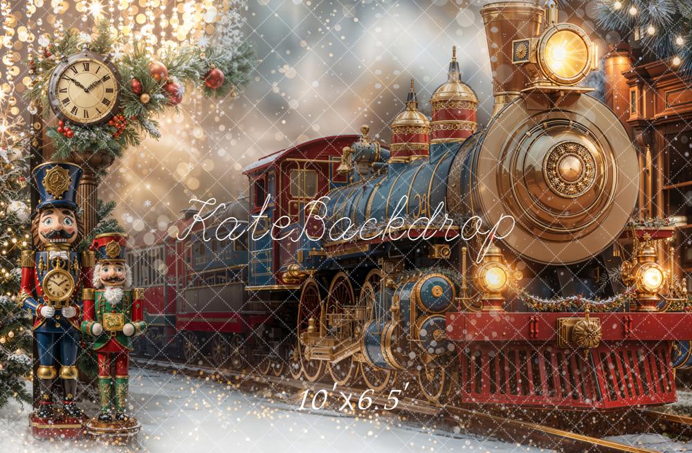 Kate Polar Train Nutcracker Clock Christmas Fleece Backdrop Designed by Emetselch - Image 2