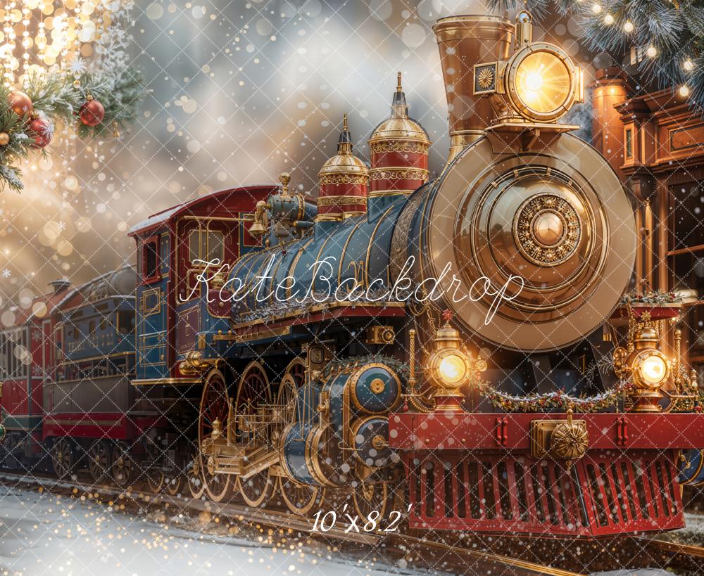 Kate Polar Train Nutcracker Clock Christmas Fleece Backdrop Designed by Emetselch - Image 3