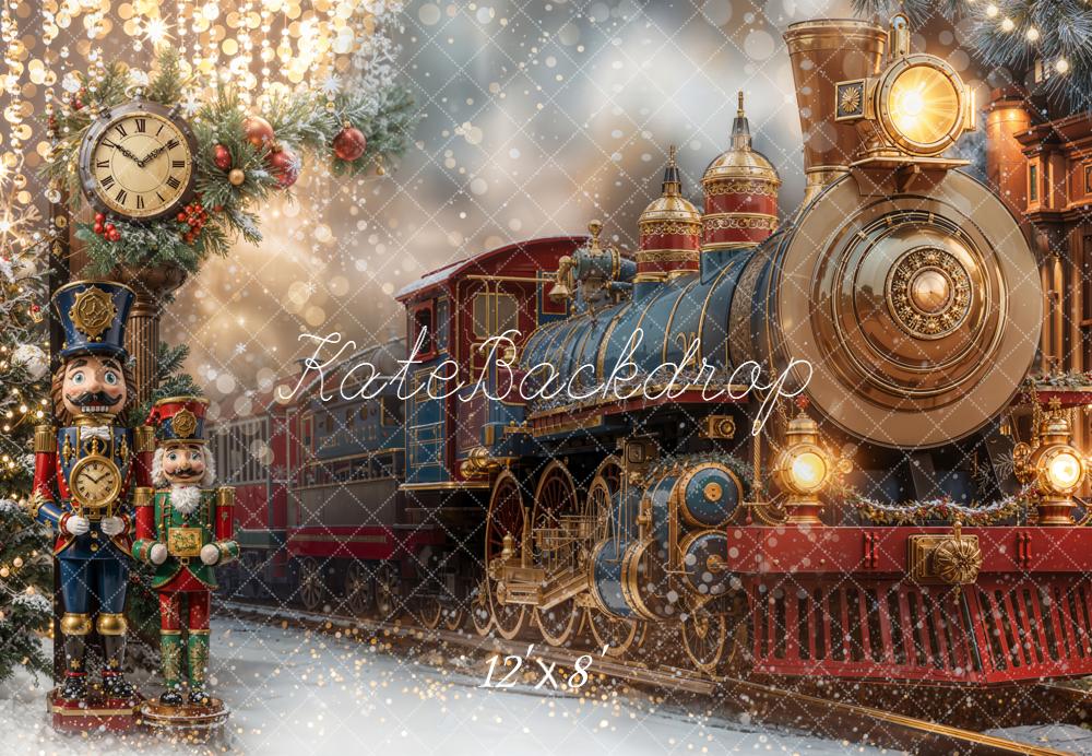 Kate Polar Train Nutcracker Clock Christmas Fleece Backdrop Designed by Emetselch - Image 4