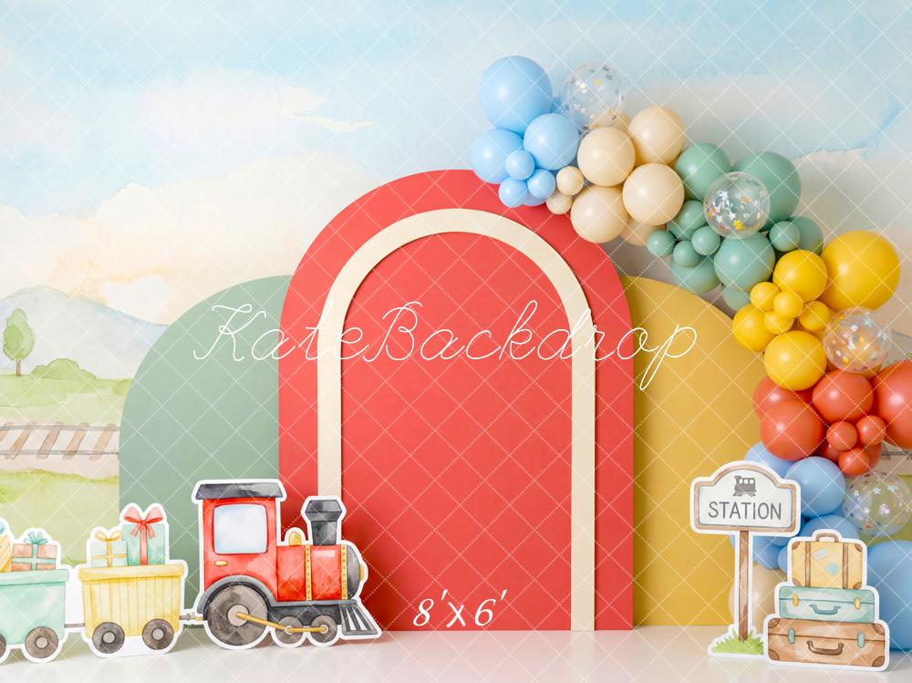 Kate Polar Train Station Balloons Pastel Backdrop Designed by Patty Robert - Image 3