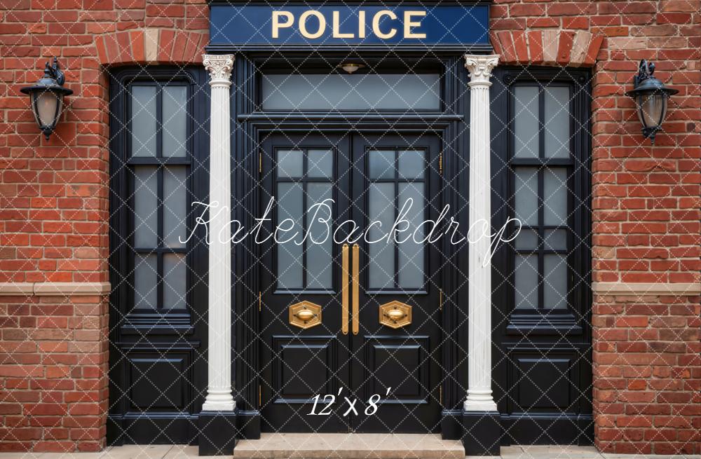 Kate Police Station Brick Columns Lanterns Fleece Backdrop Designed by Emetselch - Image 4