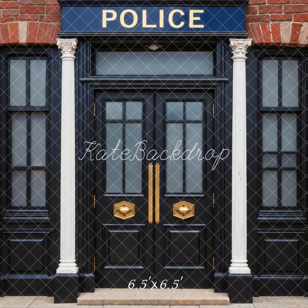 Kate Police Station Brick Wall Door Backdrop Designed by Emetselch - Image 2