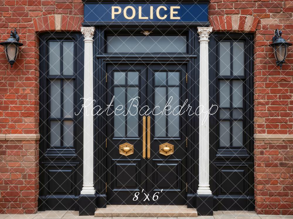 Kate Police Station Brick Wall Door Backdrop Designed by Emetselch - Image 3