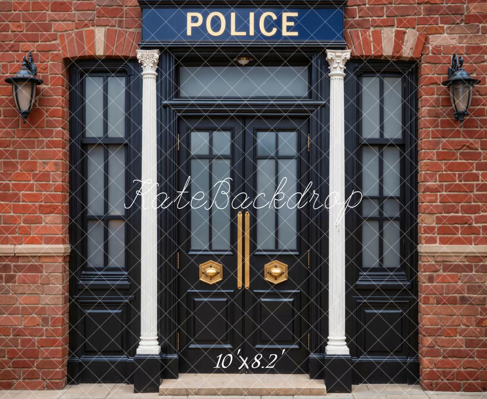 Kate Police Station Brick Wall Door Backdrop Designed by Emetselch - Image 6