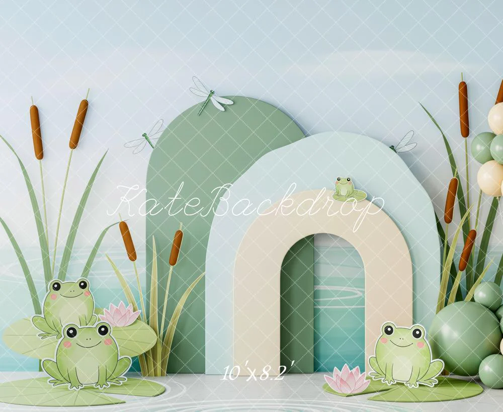 Kate Pond Frogs Lily Pads Cattails Fleece Backdrop Designed by Patty Robert - Image 3