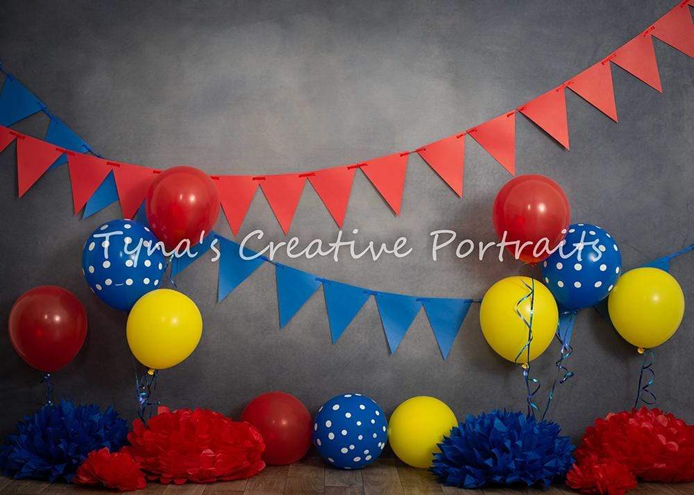 Kate Primary Party with Balloons Backdrop for Children Photography Designed By Tyna Renner - Image 2