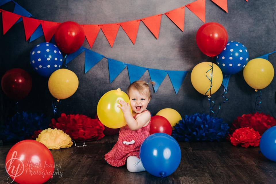 Kate Primary Party with Balloons Backdrop for Children Photography Designed By Tyna Renner - Image 3