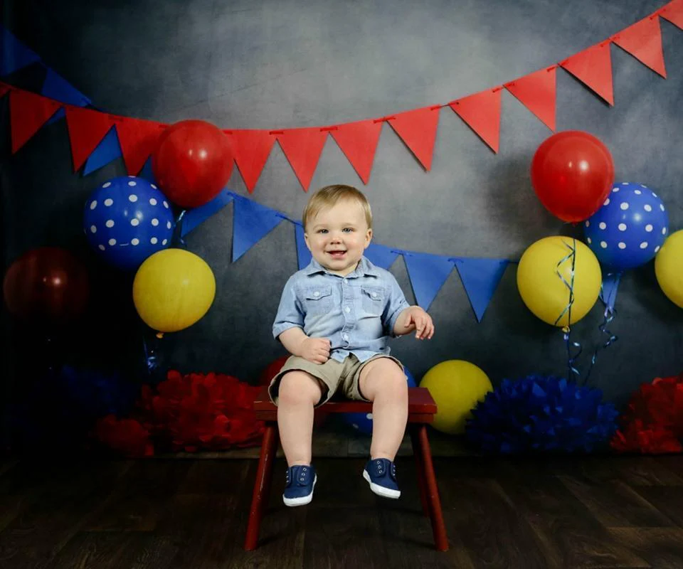 Kate Primary Party with Balloons Backdrop for Children Photography Designed By Tyna Renner - Image 4
