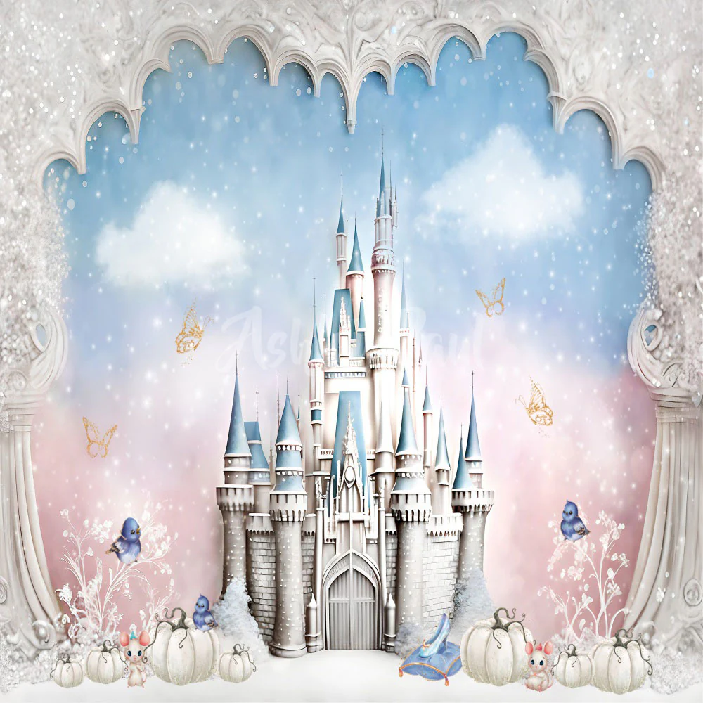 Kate Princess Castle Blue pink Backdrop Designed by Ashley Paul - Image 2