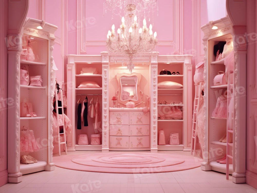 Kate Princess Fashion Doll Fantasy Pink Room Wardrobe Fleece Backdrop Designed by Chain Photography - Image 4