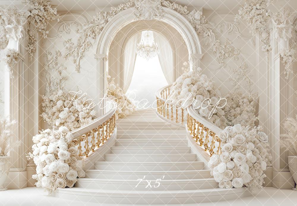 Kate Prom Grad Cascading Stairs White Backdrop Designed by Mini MakeBelieve