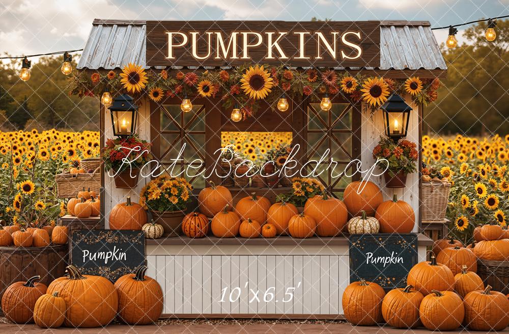 Kate Pumpkin Stand Sunflowers Autumn Fleece Backdrop Designed by Emetselch - Image 2