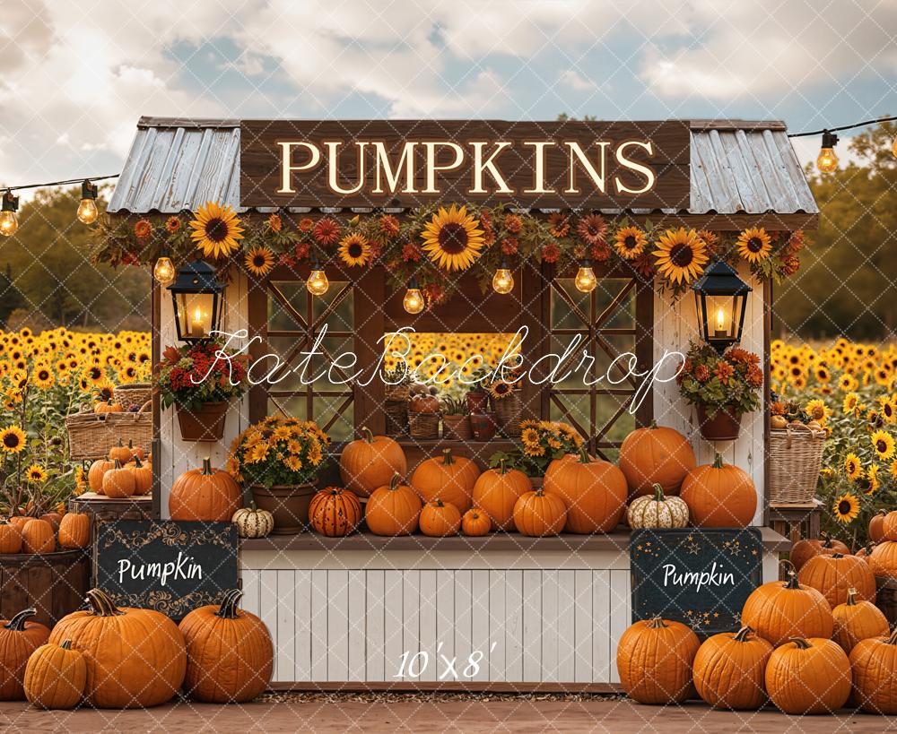 Kate Pumpkin Stand Sunflowers Autumn Fleece Backdrop Designed by Emetselch - Image 3