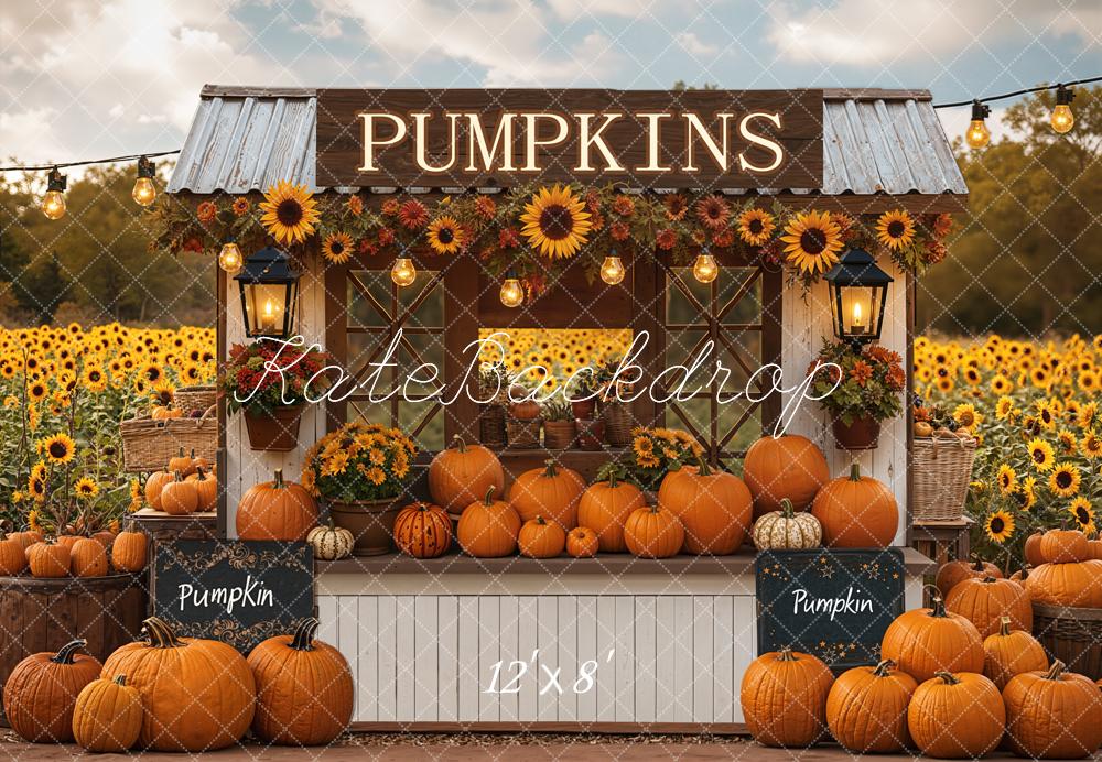 Kate Pumpkin Stand Sunflowers Autumn Fleece Backdrop Designed by Emetselch - Image 4