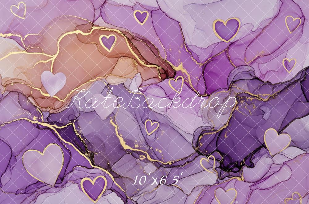 Kate Purple Abstract Hearts Gold Veins Backdrop Designed by Patty Robert - Image 4