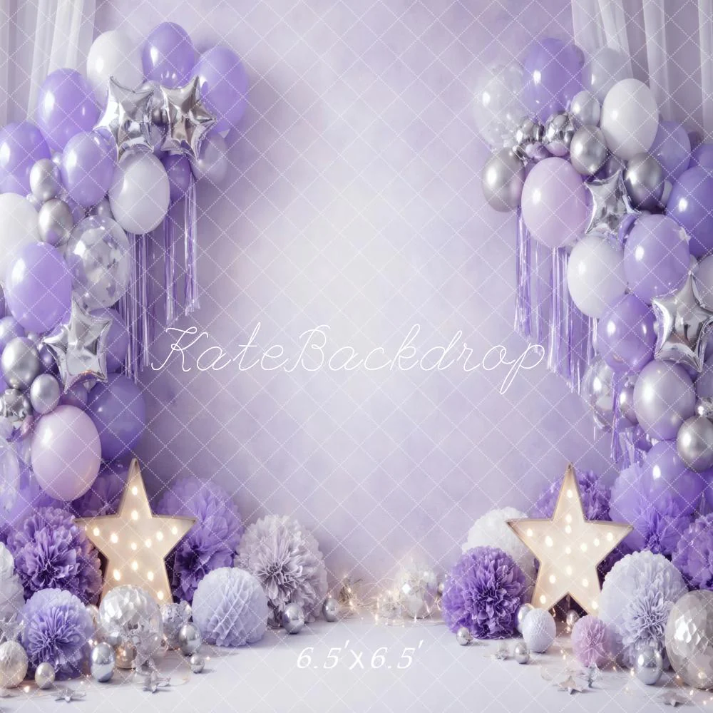 Kate Purple Balloons Star Lights Backdrop Designed by Vertigo Productions - Image 2