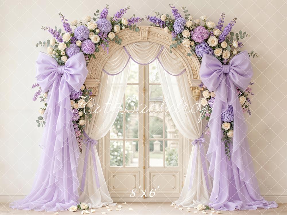 Kate Purple Bows Window Cream Curtains Backdrop Designed by Emetselch - Image 3