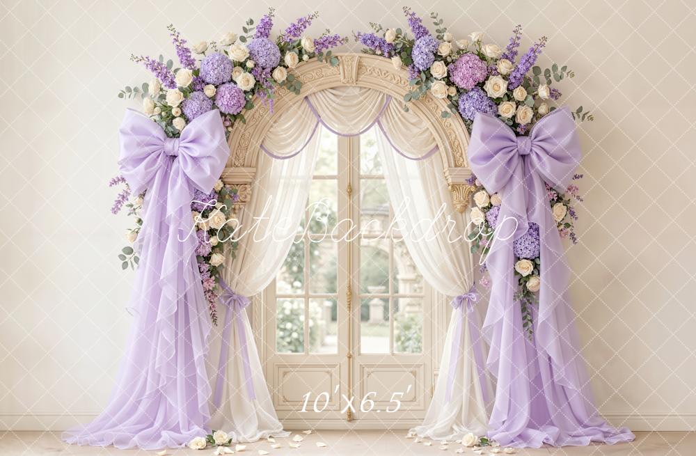 Kate Purple Bows Window Cream Curtains Backdrop Designed by Emetselch - Image 4