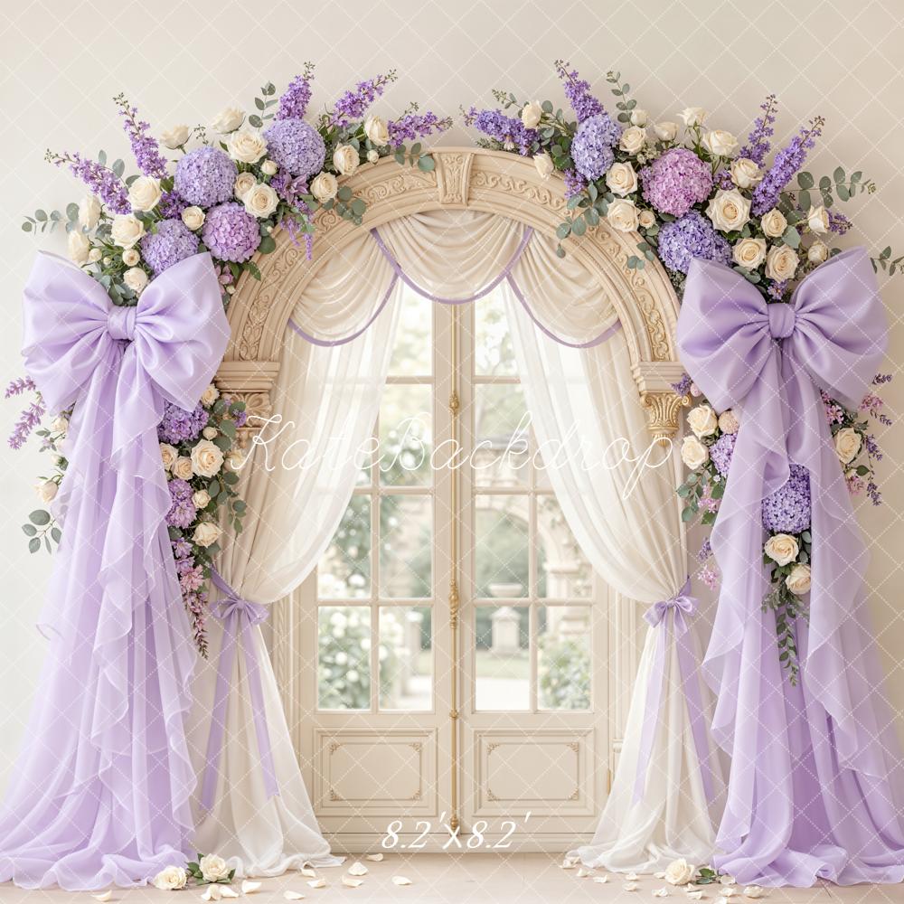 Kate Purple Bows Window Cream Curtains Backdrop Designed by Emetselch - Image 5