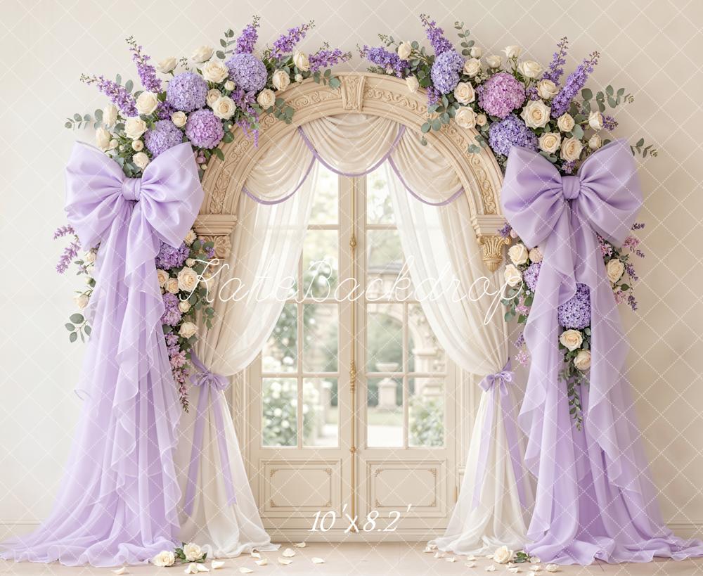 Kate Purple Bows Window Cream Curtains Backdrop Designed by Emetselch - Image 6